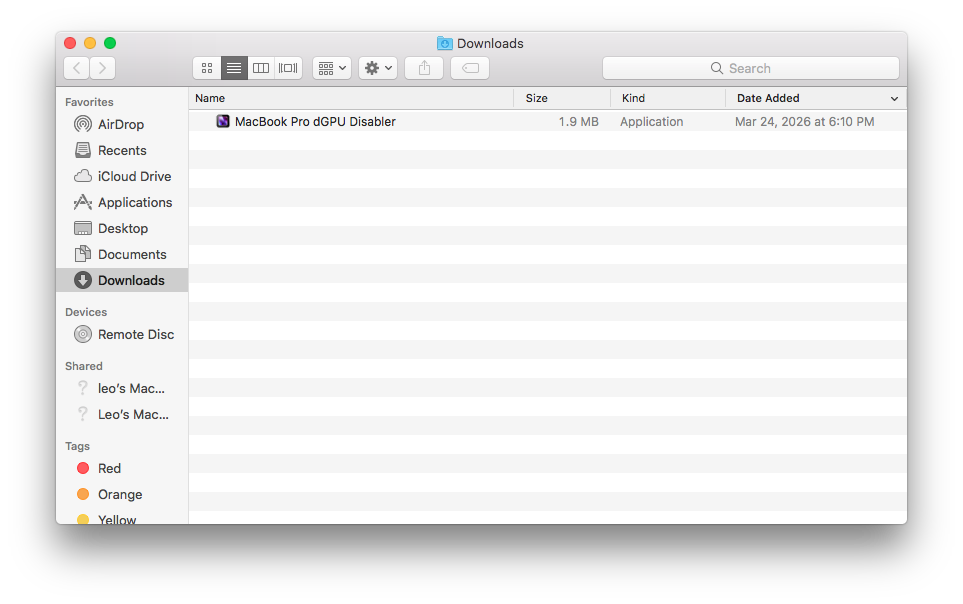Downloads folder — MacBook Pro dGPU Disabler